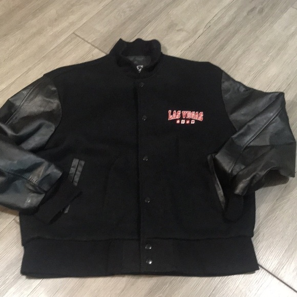 Jacket Factory Vintage “Las Vegas” Embroidered Leather Sleeve Letterman Jacket - Picture 7 of 12